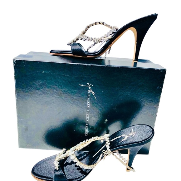 Giuseppe Zanotti black satin high heel with crystals Sz 8 eu 38 never worn - Picture 12 of 15